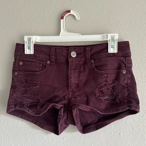 American Eagle Maroon Shortie Denim Shorts - Size 4